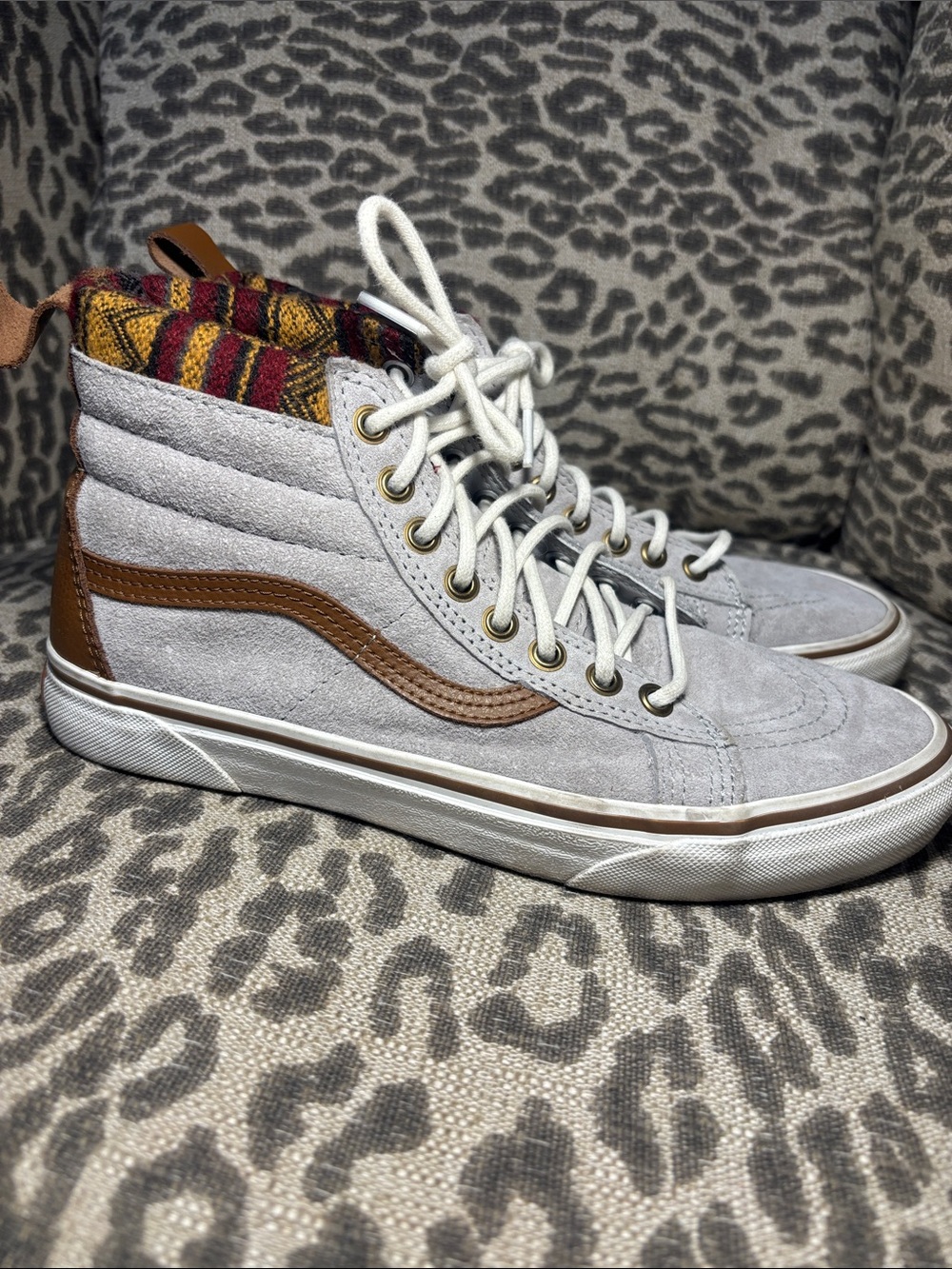 Vans sk8 MTE Scotchbrite light grey suede high top sneaker Aztec fabric accent - Picture 3 of 14